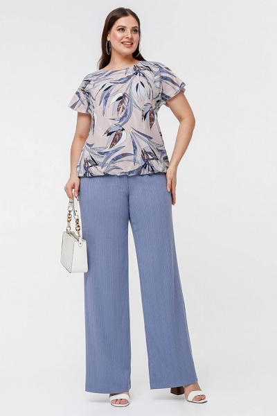 Блуза с рукавом крылышко и нагрудными вытачками La rouge 6263 лиловый-(цветы) - фото 2