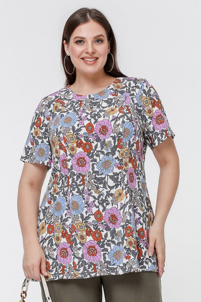 Блуза и майка в мультиколоре из штапеля La rouge 6273 цветы-набивной - фото 1