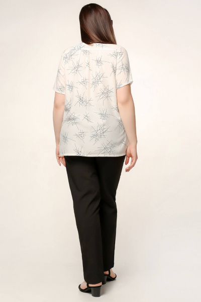 Блуза прямого силуэта с коротким рукавом и V-вырезом La rouge 6290 белый-набивной - фото 4