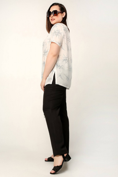 Блуза прямого силуэта с коротким рукавом и V-вырезом La rouge 6290 белый-набивной - фото 3