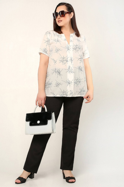 Блуза прямого силуэта с коротким рукавом и V-вырезом La rouge 6290 белый-набивной - фото 2