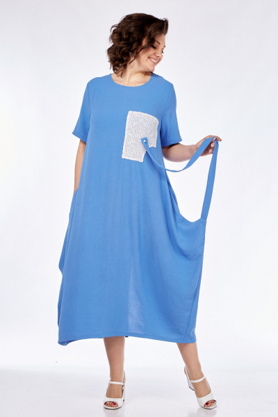 Платье летнее приталенное с разрезом на спине и нагрудными карманами Диомант 1960 голубой - фото 3