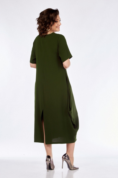 Легкое летнее платье с разрезом и накладными карманами Диомант 1960 хаки - фото 7