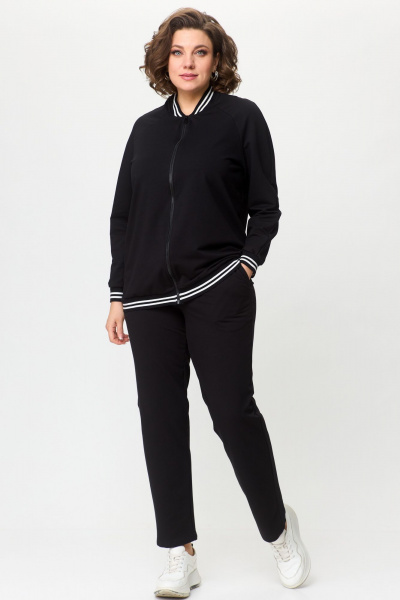 Демисезонный женский комплект брюки и свитшот из трикотажа STEFANY 2076 черный - фото 1