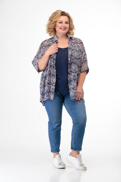 Летняя блуза oversize с принтом и регулируемыми бретелями Anelli 706 беж_точка - фото 6