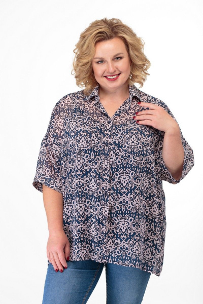 Летняя блуза oversize с принтом и регулируемыми бретелями Anelli 706 беж_точка - фото 1