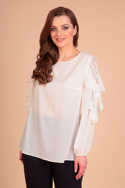 Блуза и брюки из текстиля, классический стиль Liona Style 635 белый/темно-синий - фото 2