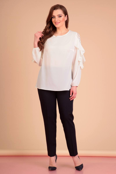 Блуза и брюки из текстиля, классический стиль Liona Style 635 белый/темно-синий - фото 1