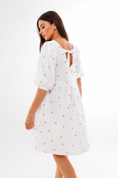 Легкое летнее платье из муслина с завязками и глубоким спинным вырезом Anelli 1295 розовые_сердечки - фото 6