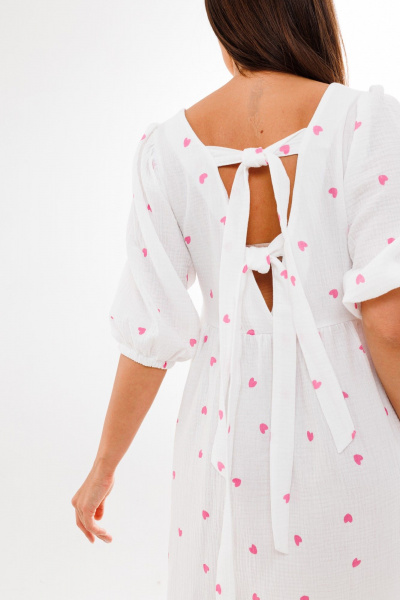 Легкое летнее платье из муслина с завязками и глубоким спинным вырезом Anelli 1295 розовые_сердечки - фото 3