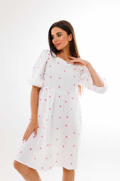 Легкое летнее платье из муслина с завязками и глубоким спинным вырезом Anelli 1295 розовые_сердечки - фото 1