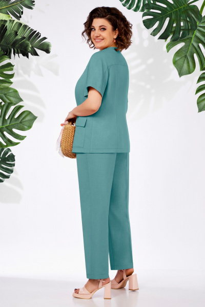 Леновый костюм 2-ка: зауженные брюки и жакет с рельефами БагираАнТа 940 бирюза - фото 4