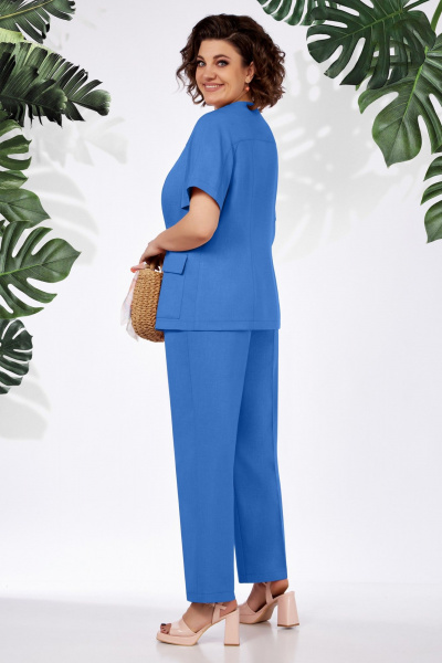 Леновый костюм 2-ка: зауженные брюки и жакет с рельефами БагираАнТа 940 синий - фото 3