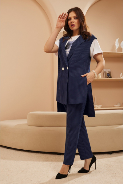 Капсульный комплект: блуза, брюки и жилет с принтом и разрезами Lissana 4909 - фото 5