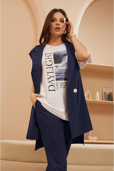 Капсульный комплект: блуза, брюки и жилет с принтом и разрезами Lissana 4909 - фото 2