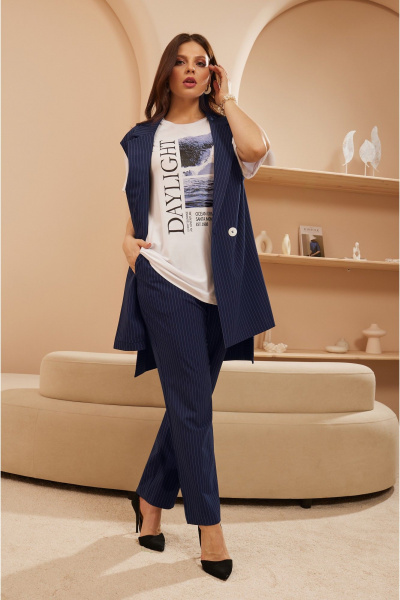 Капсульный комплект: блуза, брюки и жилет с принтом и разрезами Lissana 4909 - фото 1