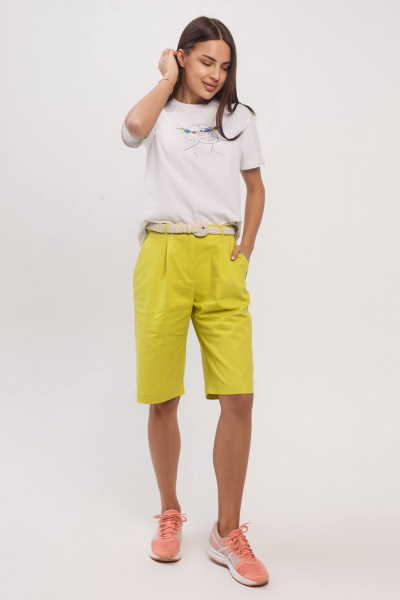 Летние свободные шорты с карманами и защипами из хлопковой ткани Madech 20161 лимонный - фото 1