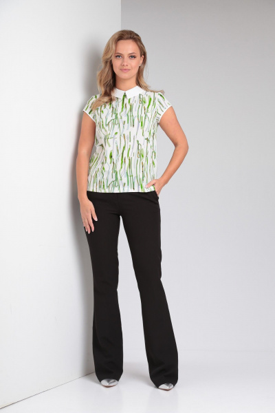 Стильная блуза с воротником и разрезами из вискозы и текста Modema м.751/1 - фото 4