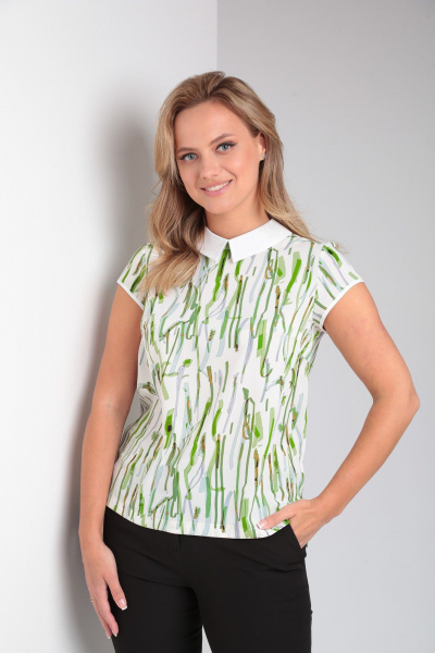 Стильная блуза с воротником и разрезами из вискозы и текста Modema м.751/1 - фото 1