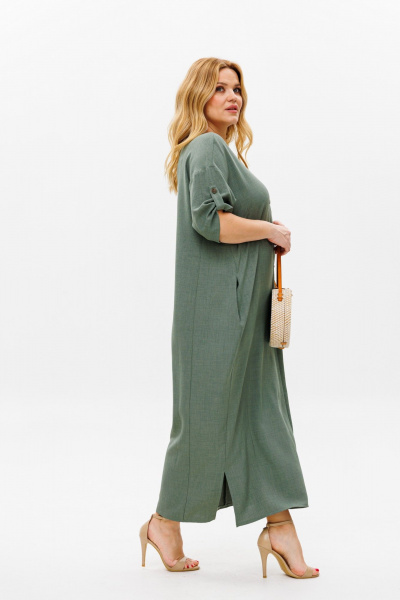 Летнее бохо-платье из искусственного льна с разрезами Michel chic 2094/4 темно-оливковый - фото 5