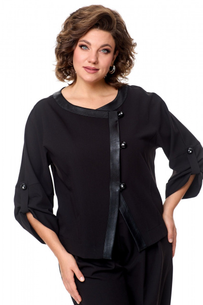 Брюки костюмные с вставками из экокожи и складками Michel chic 1355 черный - фото 3