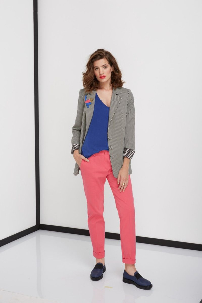 Блуза прямого силуэта из трикотажа с воротом «V» AG Green G174/3 синий - фото 1