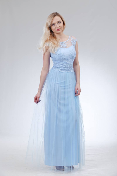 Платье кружевное с многослойной юбкой и шнуровкой на спинке Sharm-Art 1030 голубой - фото 1