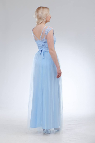 Платье кружевное с многослойной юбкой и шнуровкой на спинке Sharm-Art 1030 голубой - фото 2