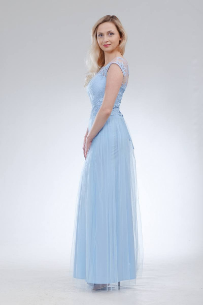 Платье кружевное с многослойной юбкой и шнуровкой на спинке Sharm-Art 1030 голубой - фото 3
