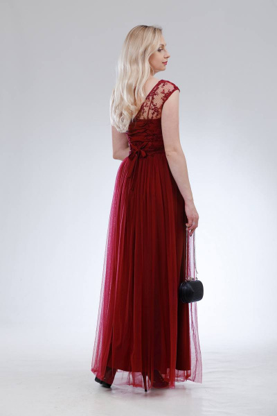 Платье с кружевным лифом, многослойная юбка и шнуровка на спинке Sharm-Art 1030 бордо - фото 2
