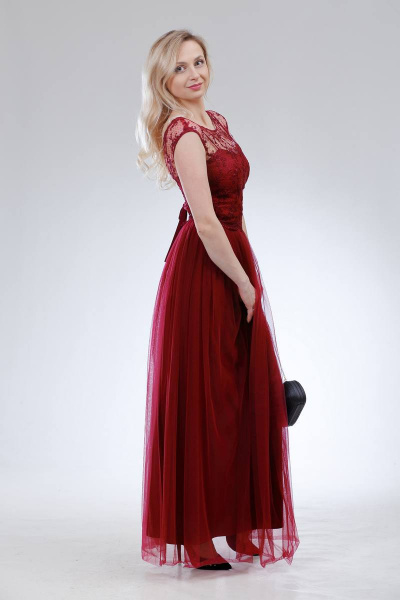 Платье с кружевным лифом, многослойная юбка и шнуровка на спинке Sharm-Art 1030 бордо - фото 3