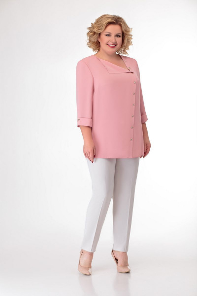 Блузка свободного кроя с отложным воротником и рукавами ¾ БелЭкспози 1332 розовый - фото 2