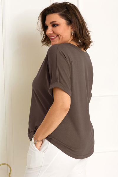 Блуза из трикотажа с коротким рукавом и V-образным вырезом BegiModa 4083 мокко - фото 6