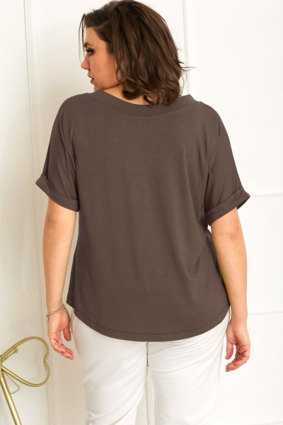 Блуза из трикотажа с коротким рукавом и V-образным вырезом BegiModa 4083 мокко - фото 5