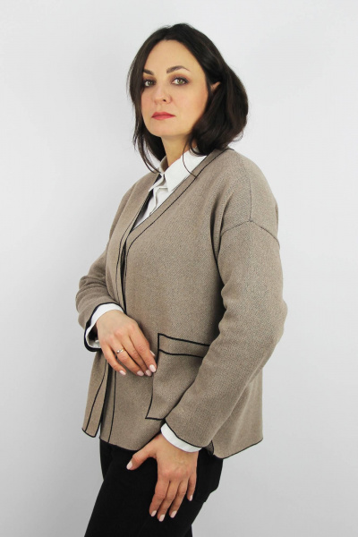 Жакет вязаное из трикотажа с карманами и спущенным плечом Полесье С2757-22 3С3065-Д43 158,164 св.дюна - фото 2