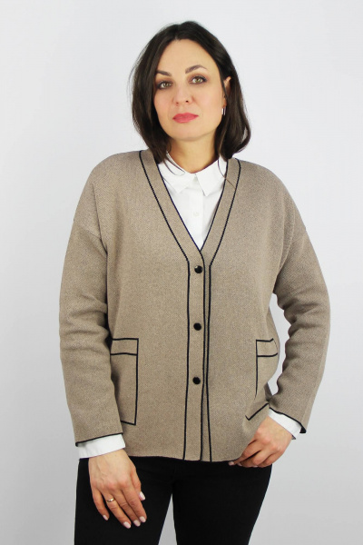 Жакет бежевый вязаный с спущенным плечом и карманами Полесье С2757-22 3С3065-Д43 170,176 св.дюна - фото 1