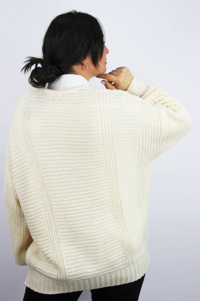 Жакет бежевый из вязаного трикотажа с поясом и длинным рукавом Полесье С2761-22 3С8779-Д43 170,176 экрю - фото 3