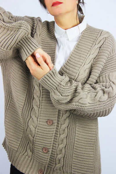 Жакет бежевый прямого силуэта из трикотажа Полесье С2761-22 3С8779-Д43 170,176 ясень - фото 3