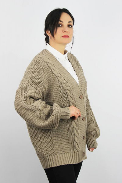 Жакет бежевый прямого силуэта из трикотажа Полесье С2761-22 3С8779-Д43 170,176 ясень - фото 2