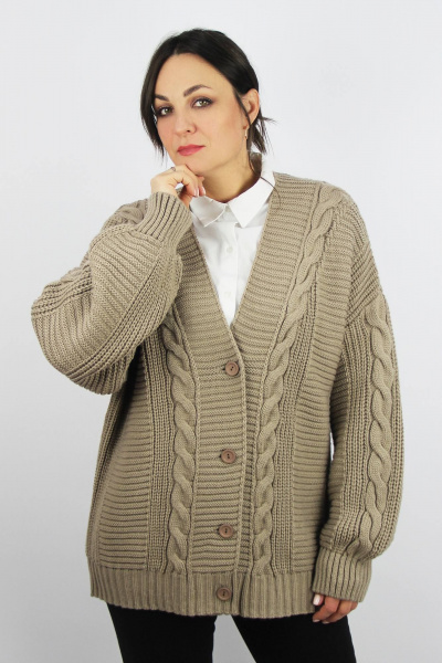 Жакет бежевый прямого силуэта из трикотажа Полесье С2761-22 3С8779-Д43 170,176 ясень - фото 1