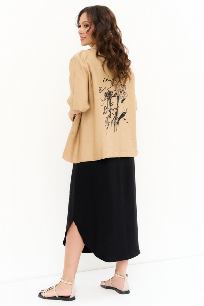 Легкий летний комплект из блузы и платья из вискозы Магия моды 2263 песочный_черный - фото 2