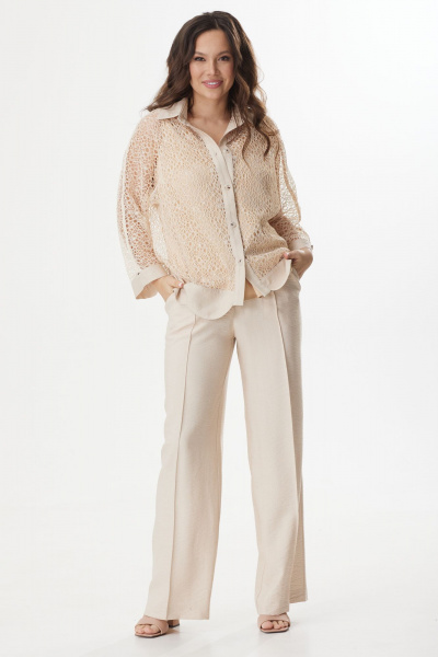 Элегантный комплект из блузы, топа и брюк из поливискозы Магия моды 2414 бежевый - фото 8