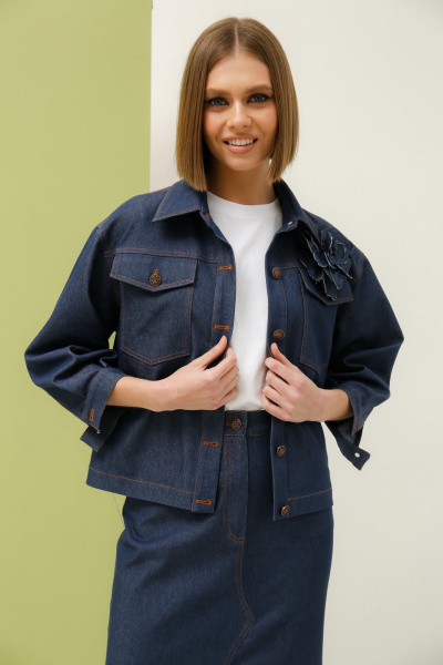 Джинсовый костюм жакет и юбка свободного силуэта PUR PUR 11-286/1 синий - фото 3