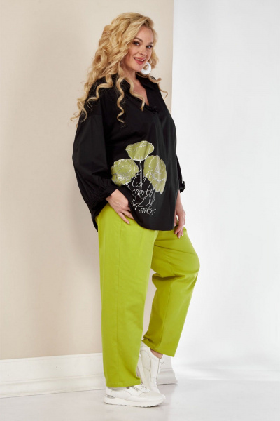 Комплект блузы и брюк из текстиля с принтом и бантиками VIA-Mod 548 олива - фото 4
