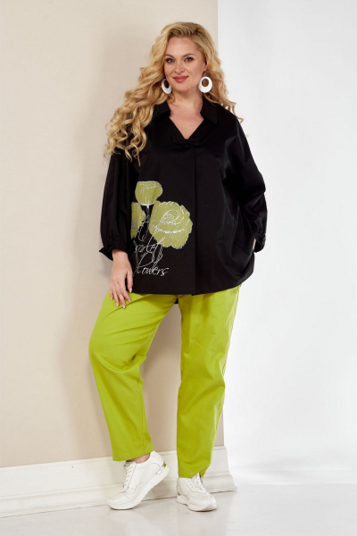 Комплект блузы и брюк из текстиля с принтом и бантиками VIA-Mod 548 олива - фото 1