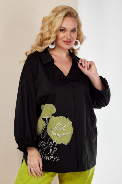 Комплект блузы и брюк из текстиля с принтом и бантиками VIA-Mod 548 олива - фото 2