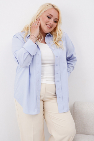 Классическая рубашка из хлопка с необычными рукавами Ketty К-03040 голубой - фото 5