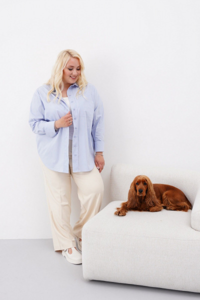 Классическая рубашка из хлопка с необычными рукавами Ketty К-03040 голубой - фото 4