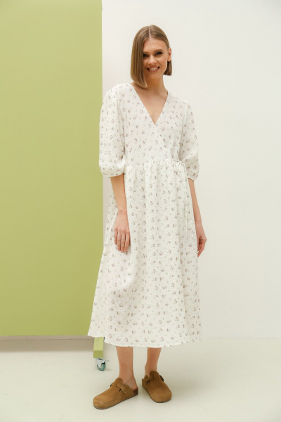 Летнее белое платье на запах с сборками PUR PUR 11-079/5 - фото 1