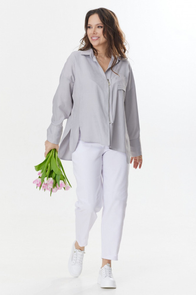 Комплект белых джинсовых блузы и брюков прямого кроя Магия моды 2412 серый-белый - фото 3